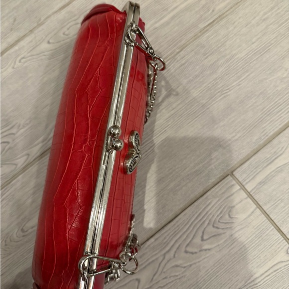 Brighton unmarked Heart-Embellished Red Croc-Embossed Clutch/ Crosssbody